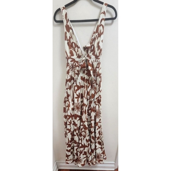 Aakaa Floral Maxi Dress Women Sz S Reddish Brown & White Summer - Picture 3 of 14